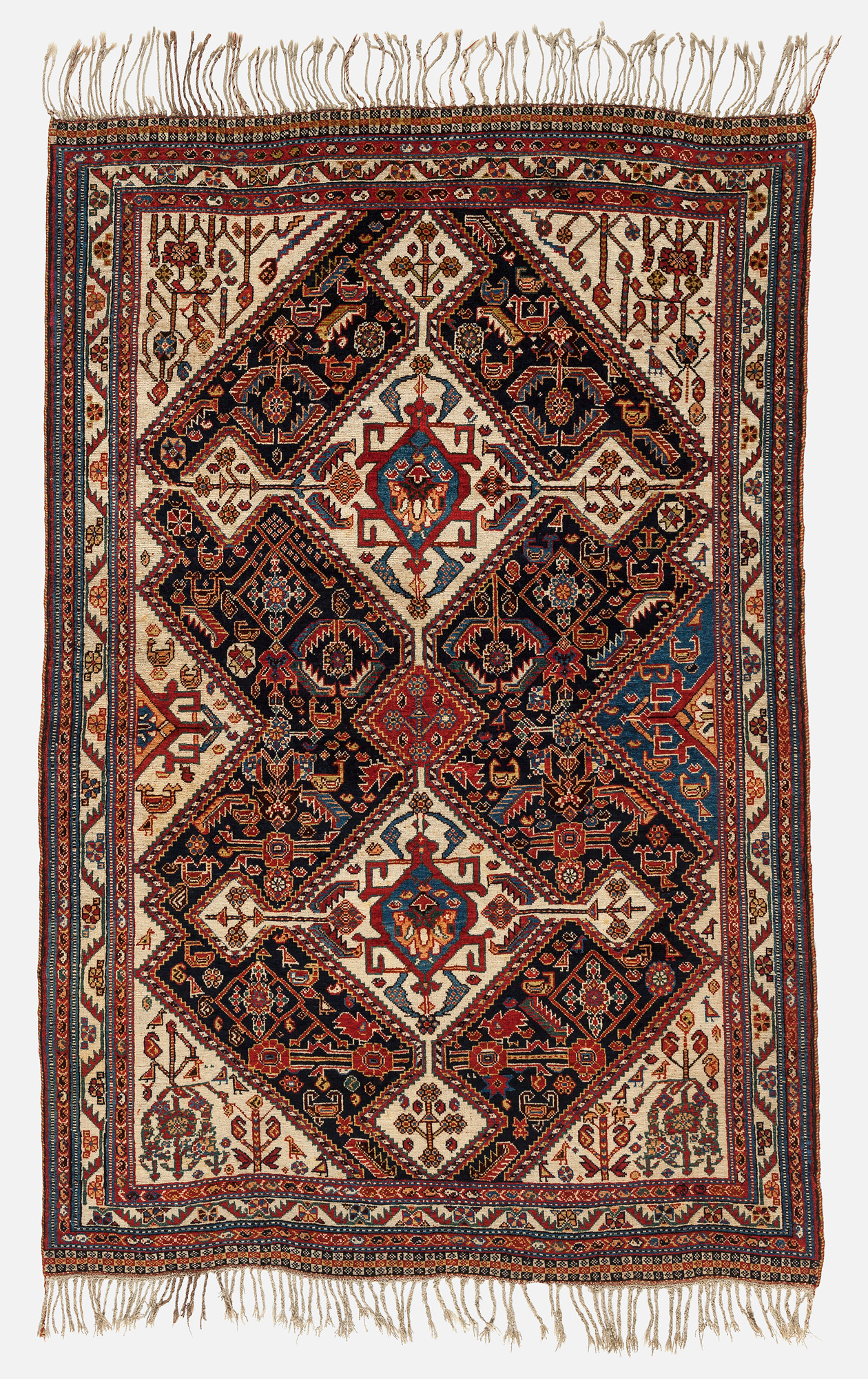 Qashqai rug, Late 19th century, Excellent condition, All natural colours, Not restored, Size: 196 x 125 cm. (77 x 49 inch).