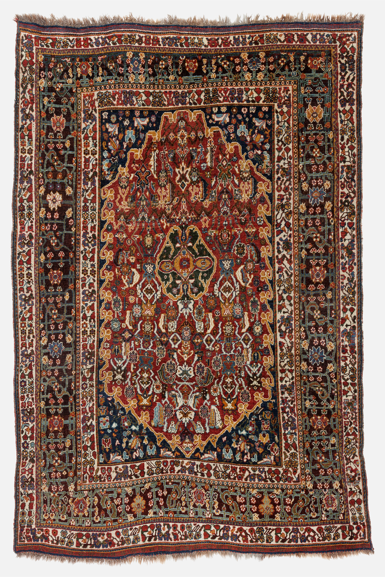 End XIX century persian Qashqai' cm 218x146 never repaired. Top condition. Wool on wool with stunning colors