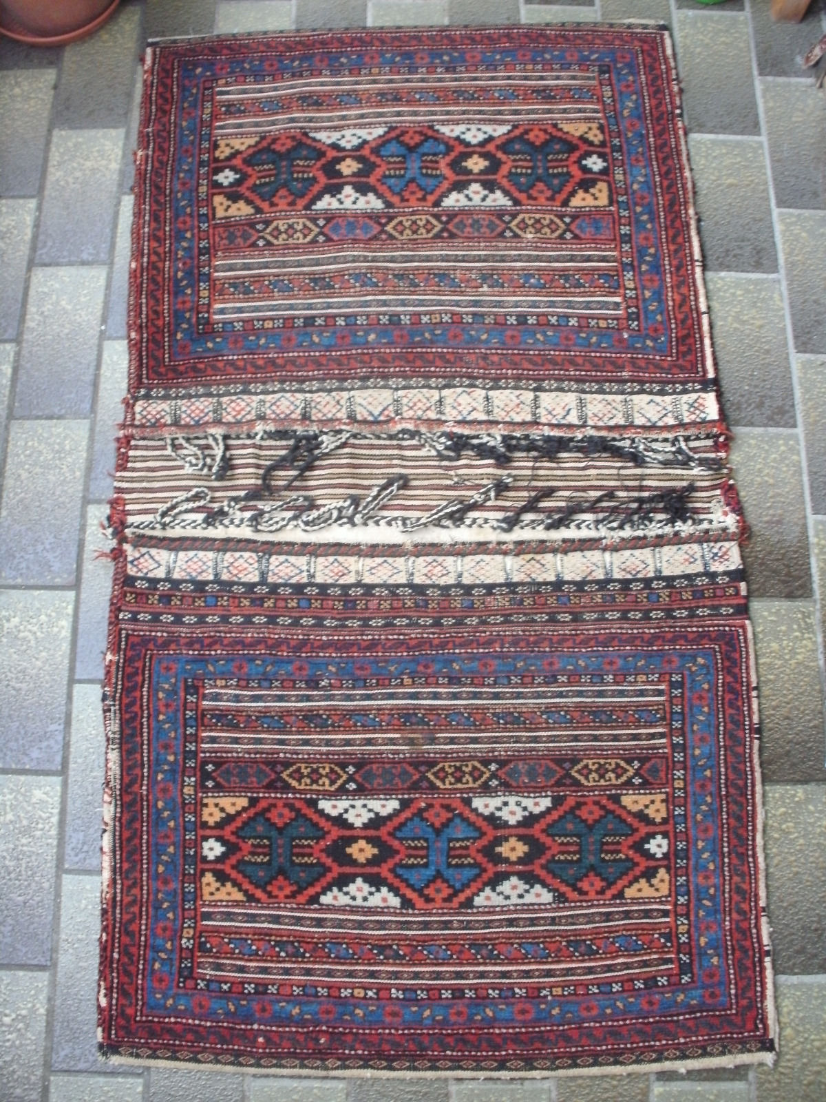 bakhtiary khorjin double bag. double technique sumak and pile. graphic design and in good condition